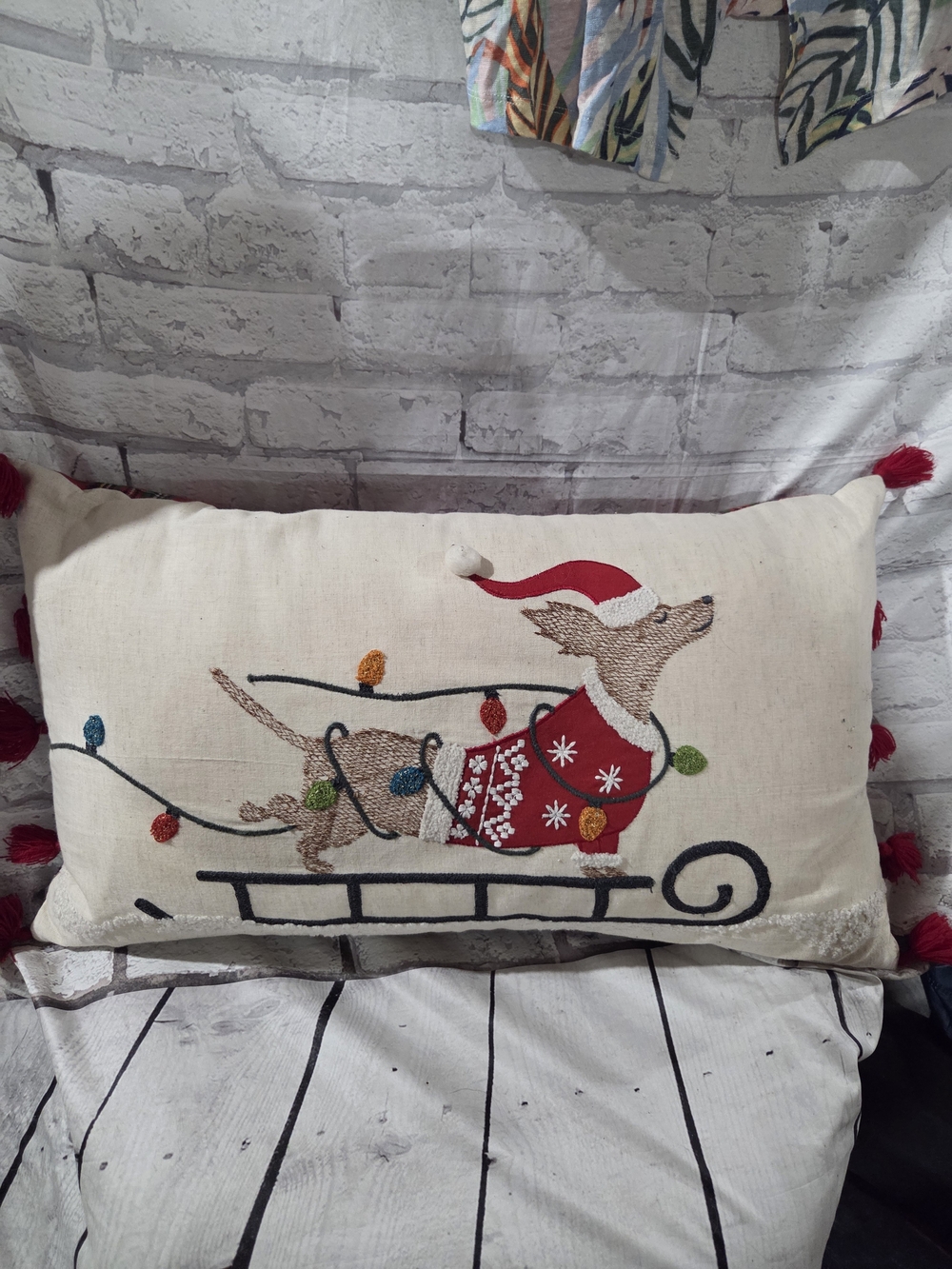 Cost Plus World Market Dachsund Dog Sled Holiday Pillow